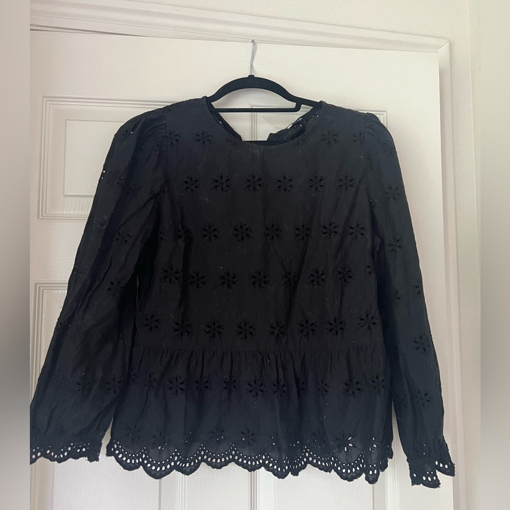 Madewell Long Sleeve Eyelet Black Shirt Medium